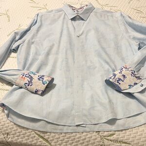 Ted Baker London Sky Blue Shirt with Floral Cuffs